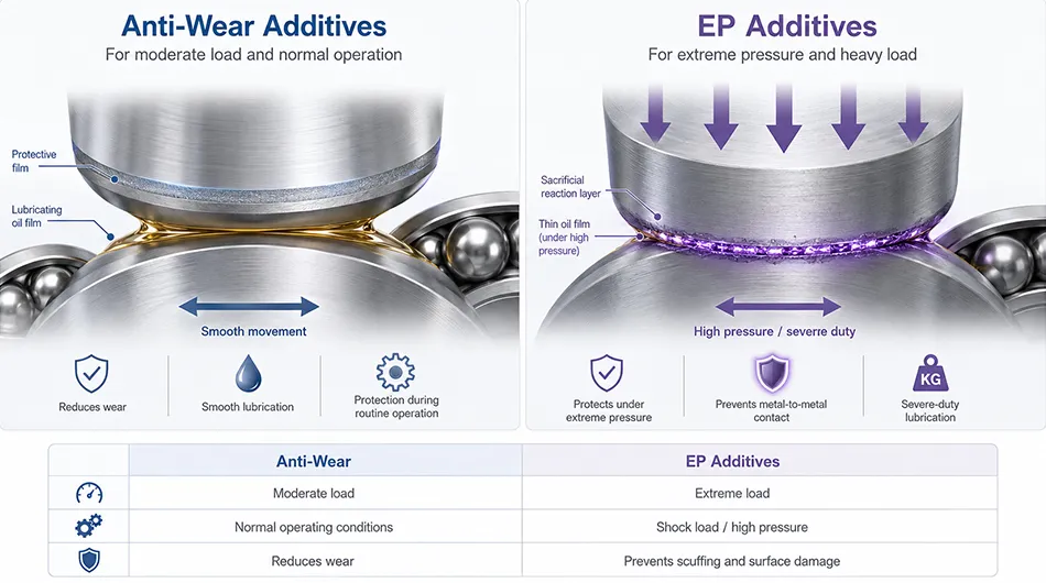 Comparison of EP additives and anti-wear additives in grease under moderate and extreme load conditions Comparison of EP additives and anti-wear additives in grease under moderate and extreme load conditions