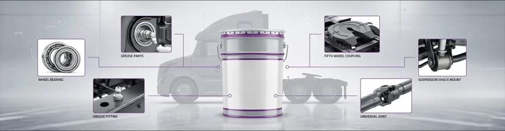 Fleet grease applications for wheel bearings chassis fifth wheels and suspension components