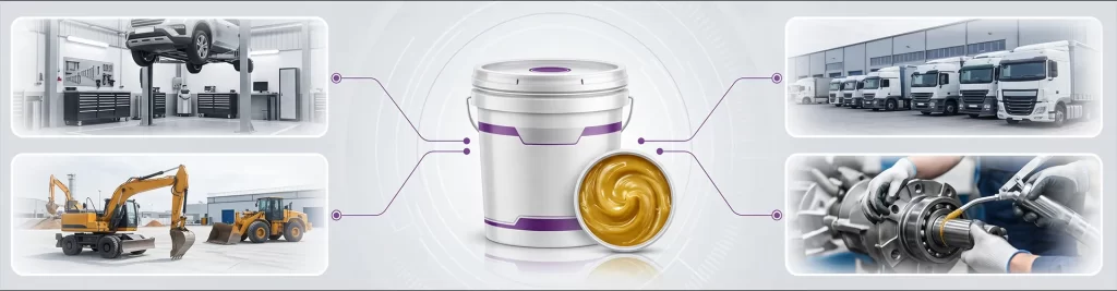 Grease brand target customer segments including workshops fleets construction and industry