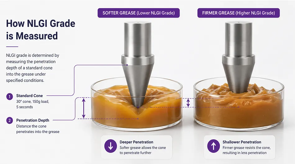 NLGI grease grade cone penetration test showing grease consistency measurement