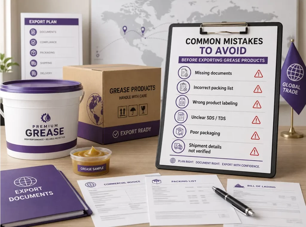 Common lubricant export mistakes including weak packaging missing documents and poor market research Common lubricant export mistakes including weak packaging missing documents and poor market research