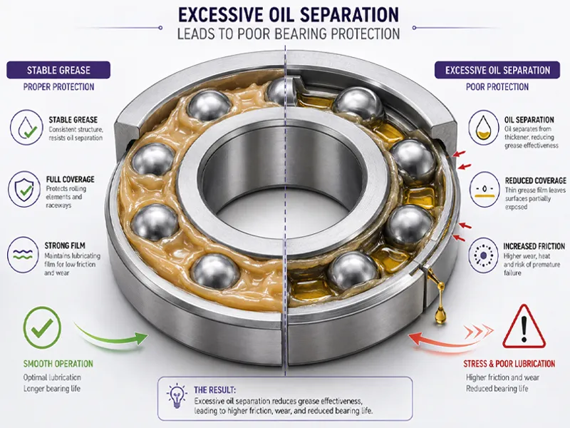Oil separation in grease affecting bearing protection and lubrication performance