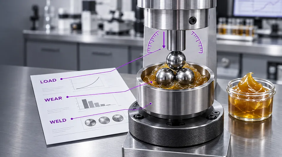 EP grease testing with Timken OK Load and Four Ball Test for pressure and wear performance
