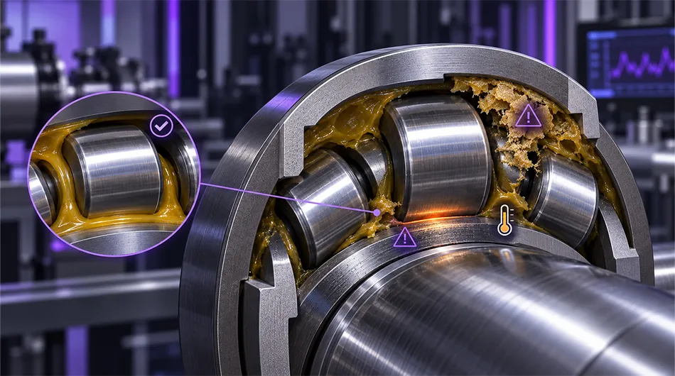 Grease degradation from poor shear stability affecting bearing protection
